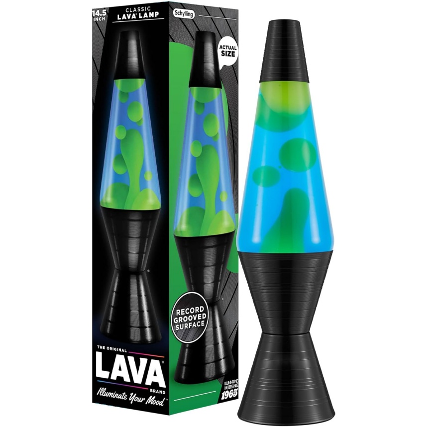 Lava The Original Lamp - 14.5'' Vinyl Record Grooved Base - Classic Liquid Motion Lamp - Yellow And Blue Liquid - Item #2020