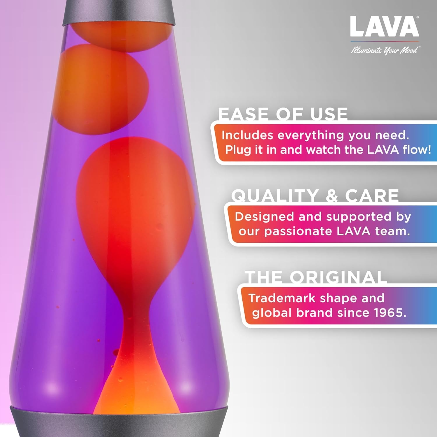 Lava Lamp - 14.5" Purple Sunset - The Original Motion Light - Yellow Wax And Purple Liquid - Item #2635 - Image 2