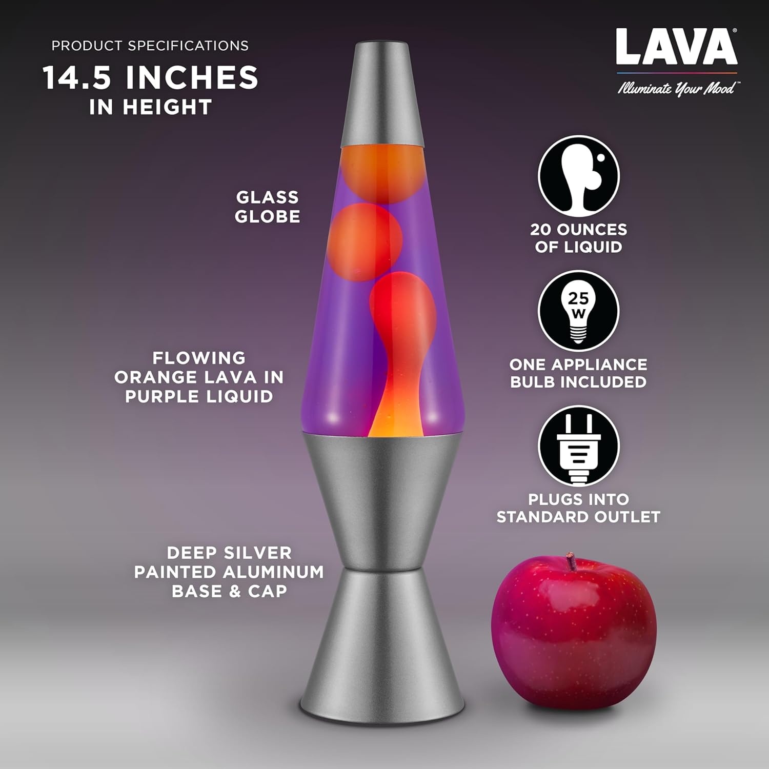Lava Lamp - 14.5" Purple Sunset - The Original Motion Light - Yellow Wax And Purple Liquid - Item #2635 - Image 3