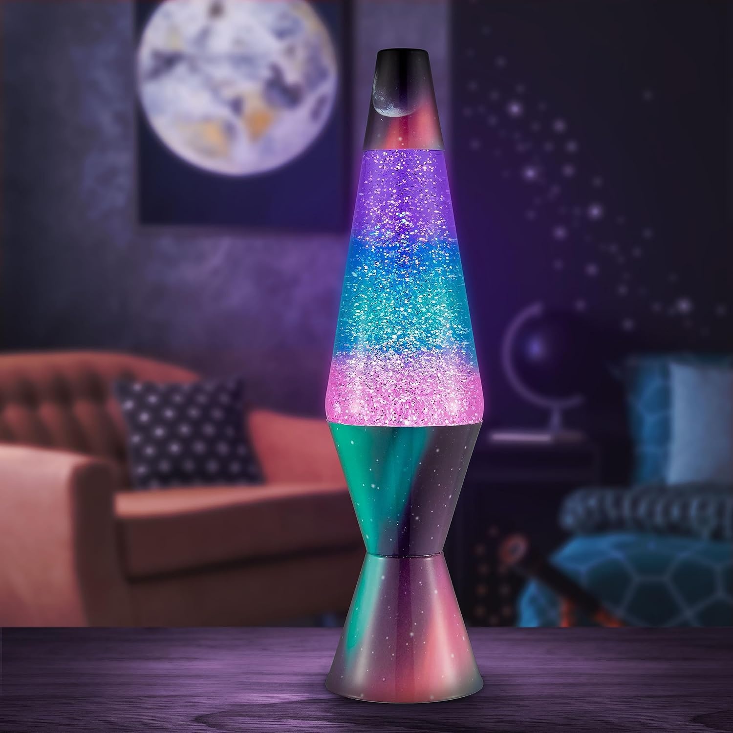 Lava Lamp - 14.5" Polar Glimmer - The Original Motion Light - Silver Glitter, Multicolor Base And Globe - Item #2048 - Image 4