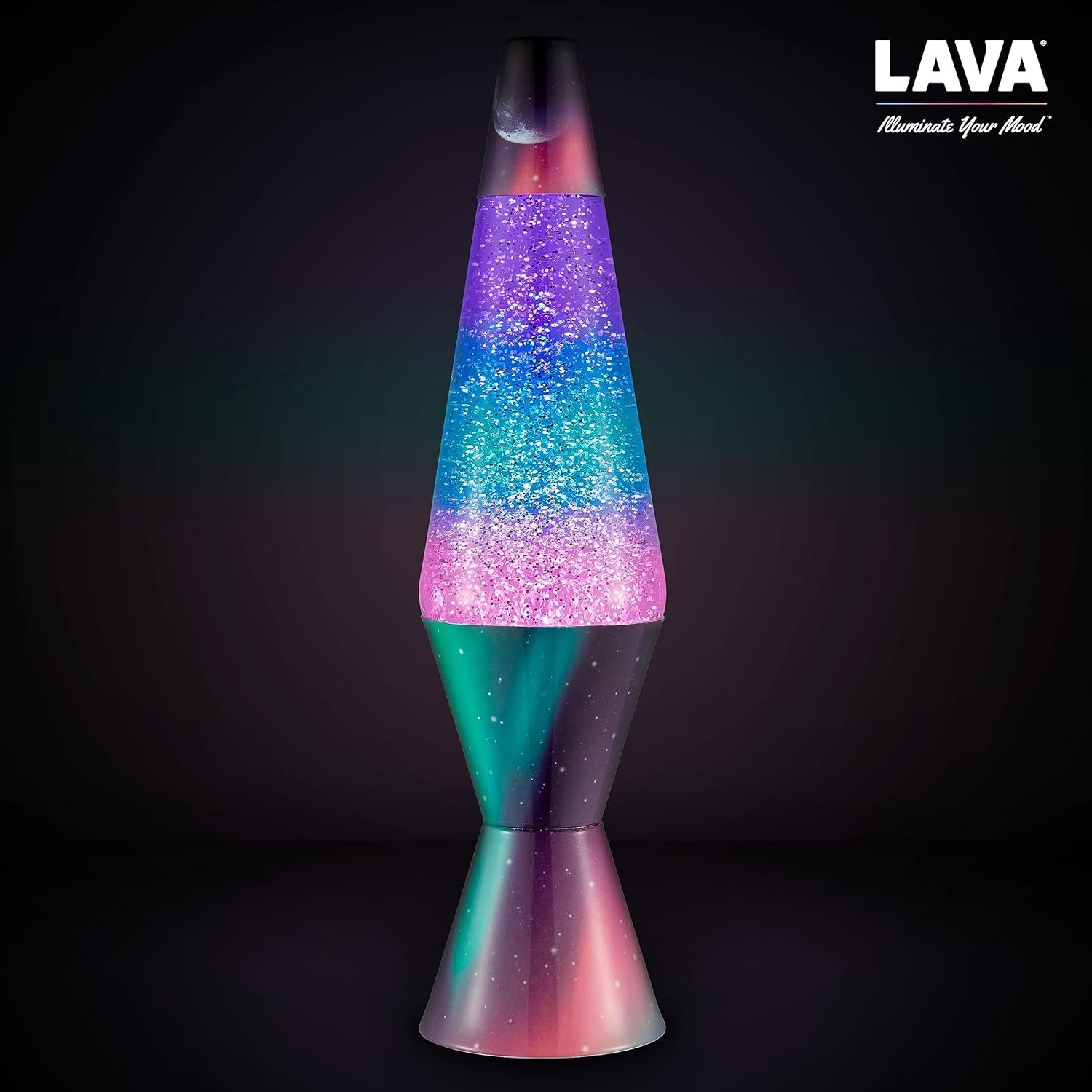 Lava Lamp - 14.5" Polar Glimmer - The Original Motion Light - Silver Glitter, Multicolor Base And Globe - Item #2048 - Image 7