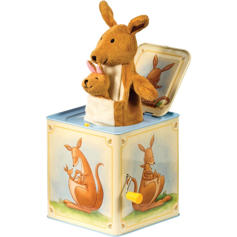 Schylling: Jack In Box - Kangaroo - Classic Pop-Up Music Toy, Momma & Baby Joey Finger Puppet, Plays Song Pop Goes The Weasel, Toddler & Kids 18Mo+