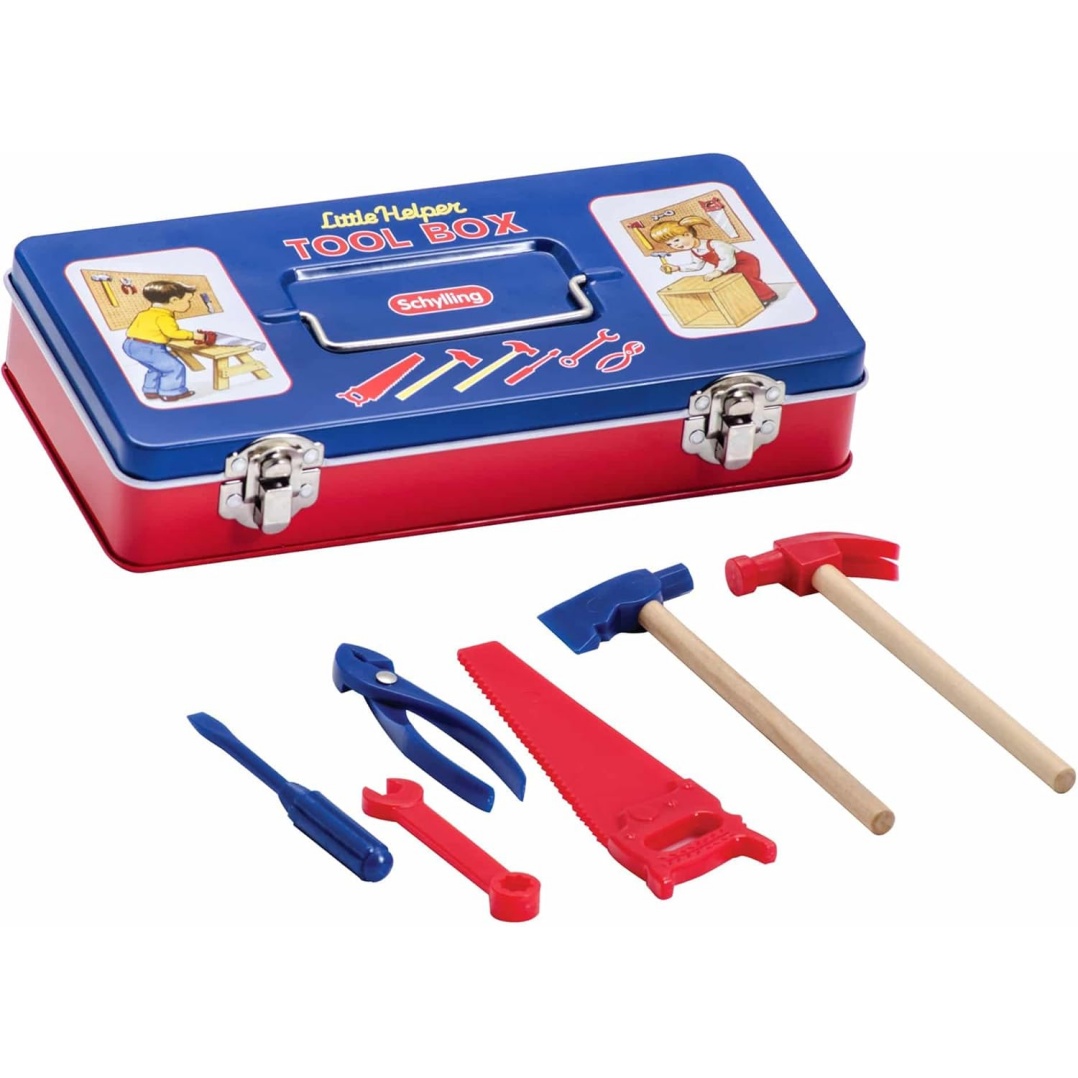 Schylling Toy Tin Tool Box With Tools - Metal Case Including 6 Tools - Ages 3+