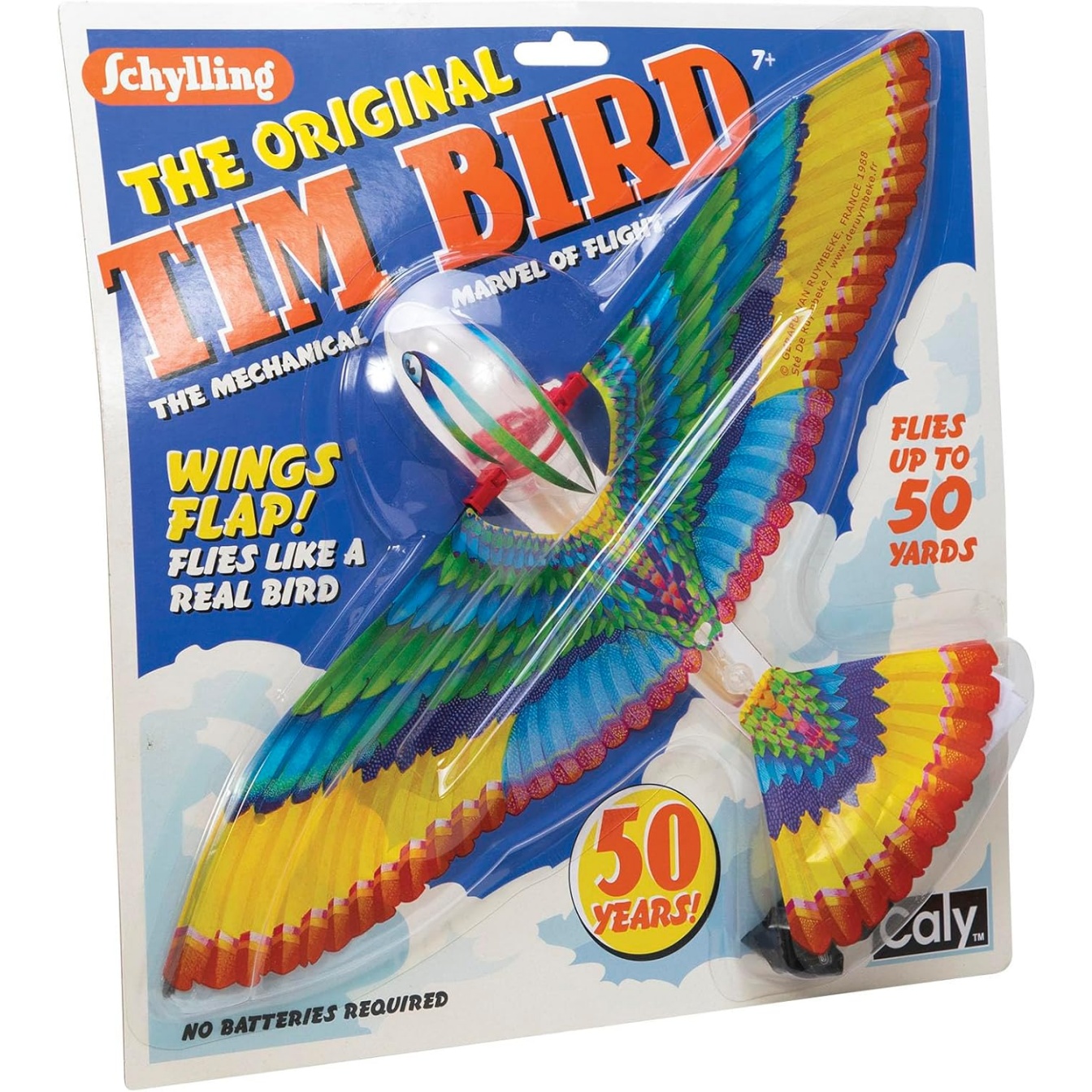 Schylling Tim Bird Flying Toy - Rubberband-Powered Mechanical Bird That Really Flies - Wings Flap And Flies 50 Feet - Ages 7 And Up