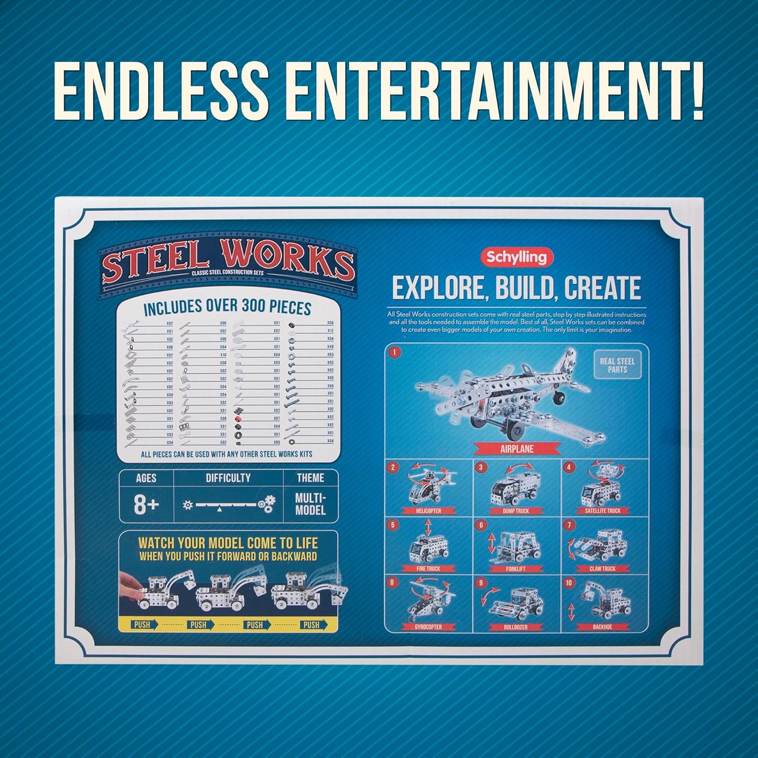 Schylling Steel Works Mechanical Multi-Model - Steel Building Set - Includes 300 Pieces, Tools, And Instructions To Make 10 Different Models - Ages 8 And Up - Image 4