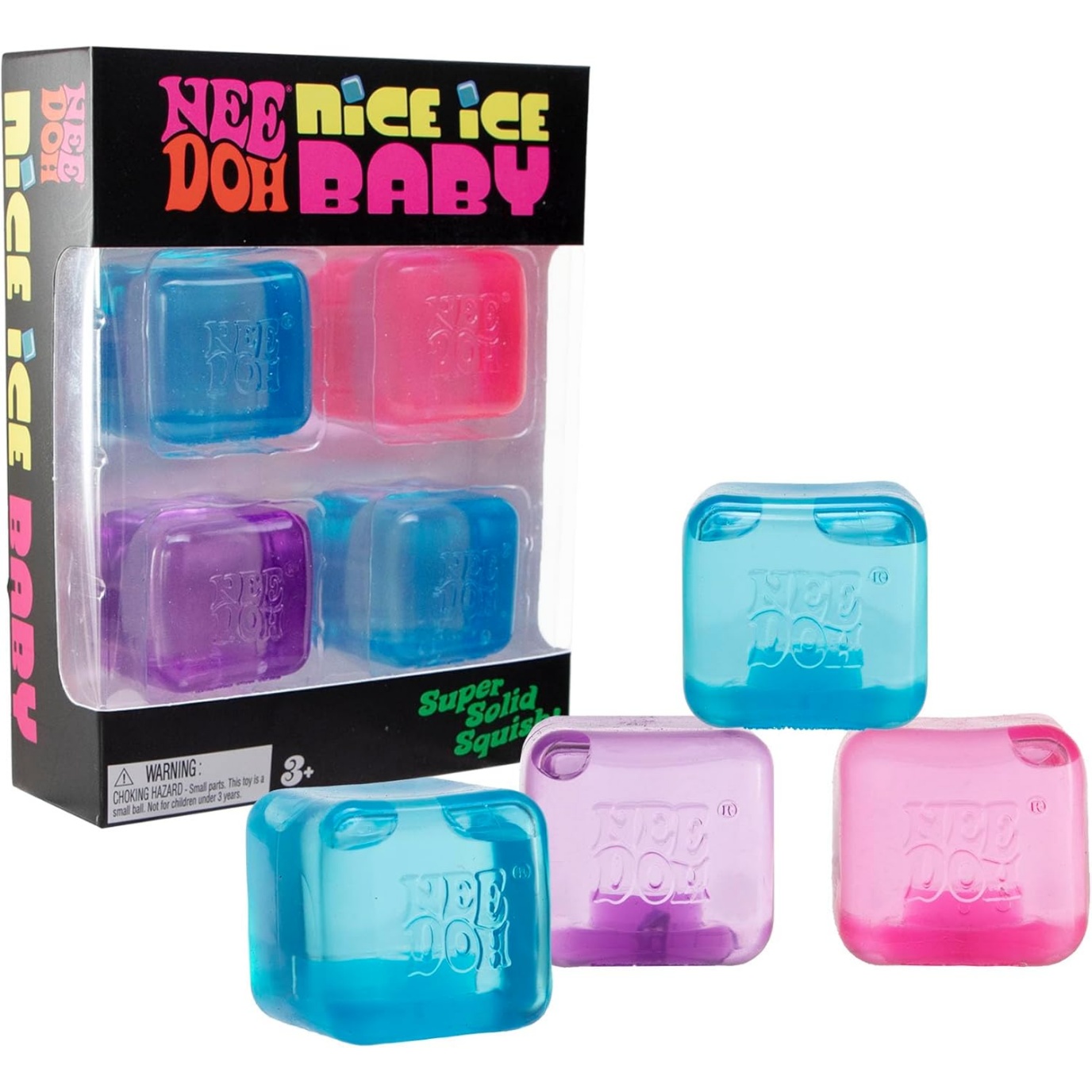 Schylling Needoh Nice Ice Baby 4 Pack - Sensory Squeeze Toy - 1.5" Cube - Colors May Vary