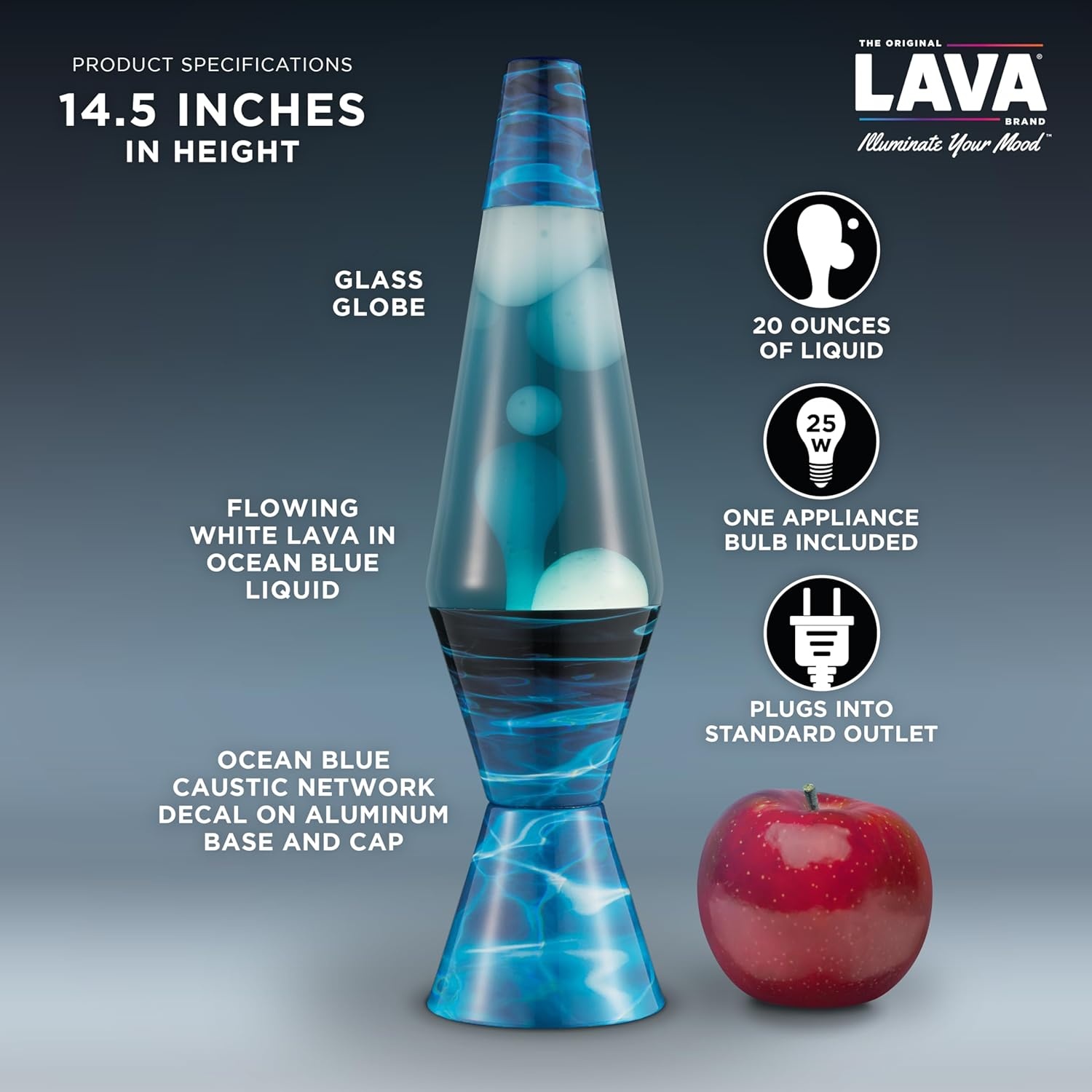 The Original Lava Lamp - 14.5" Night Swim - Classic Liquid Motion Lamp - White Wax And Blue Liquid - Item #2095 - Image 3