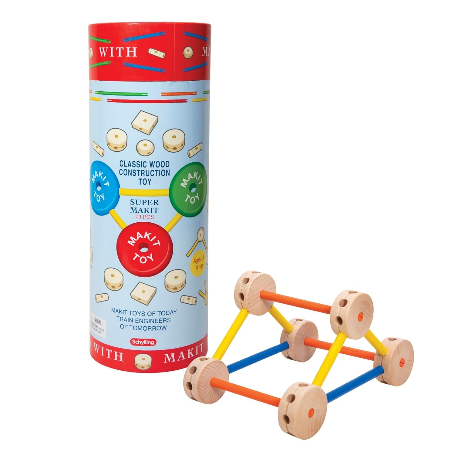 Schylling Mkt Super Makit Classic Wood Construction Toy, 3+ Years, 70-Pieces (1 Ea)