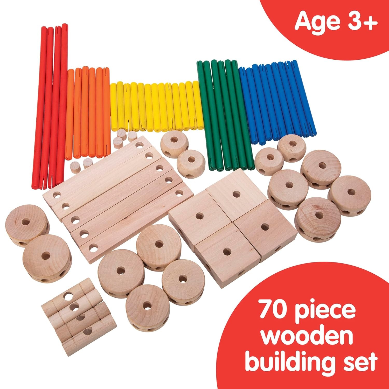 Schylling Mkt Super Makit Classic Wood Construction Toy, 3+ Years, 70-Pieces (1 Ea) - Image 2