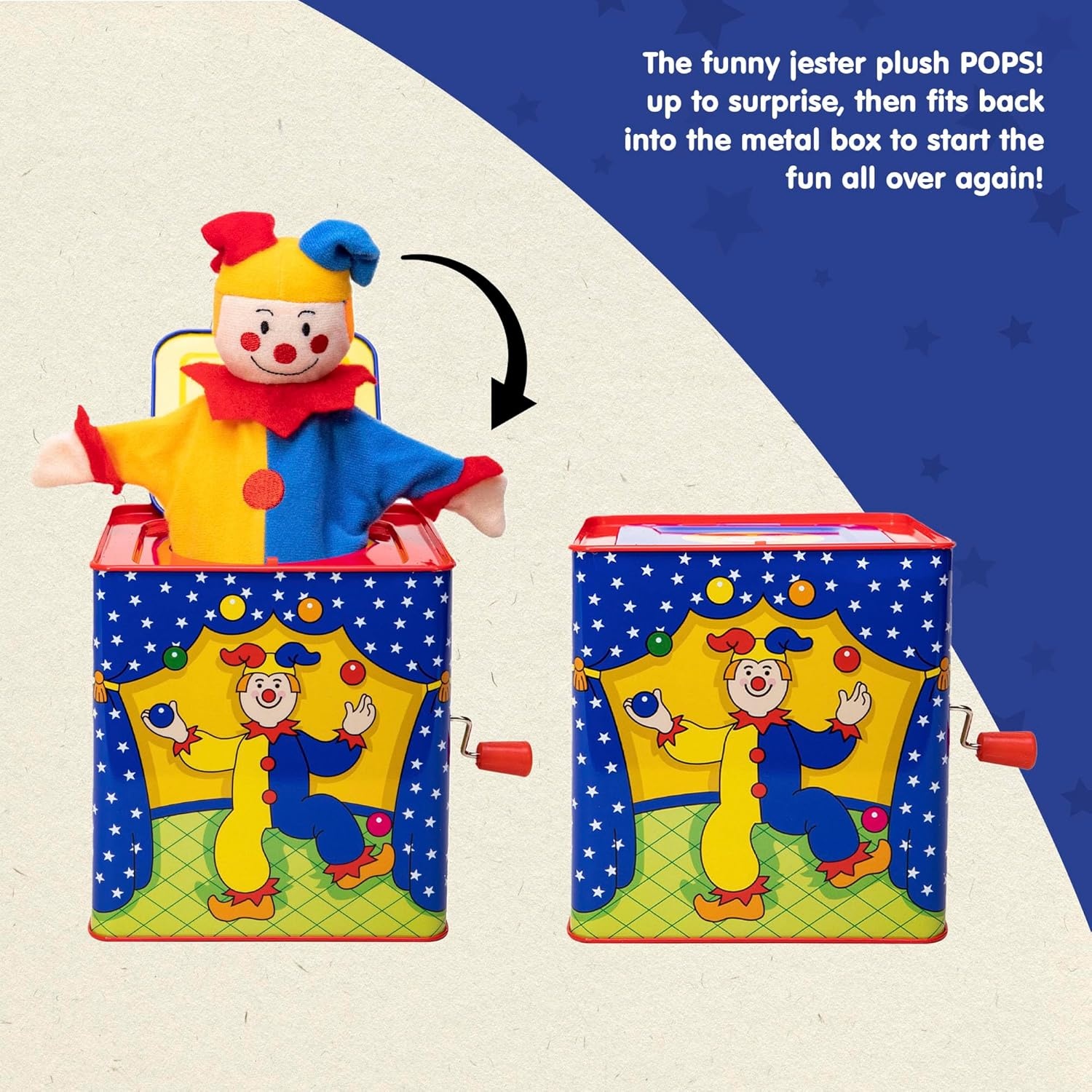 Schylling Jester Jack In The Box - Classic Children's Musical Toy - Colorful And Durable Tin Box With Silly Jester Plush - Age 18 Months And Up - Image 4