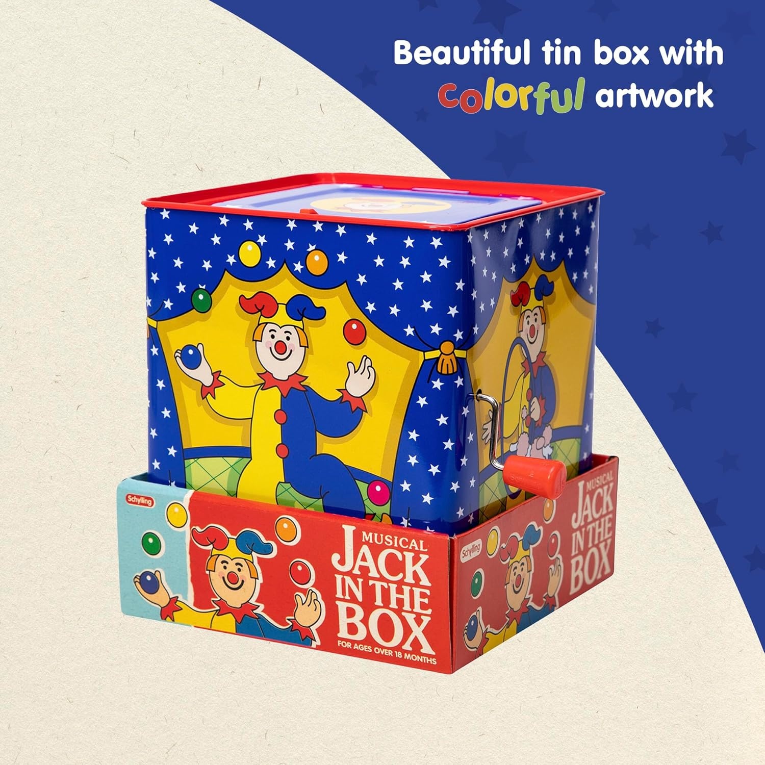 Schylling Jester Jack In The Box - Classic Children's Musical Toy - Colorful And Durable Tin Box With Silly Jester Plush - Age 18 Months And Up - Image 5