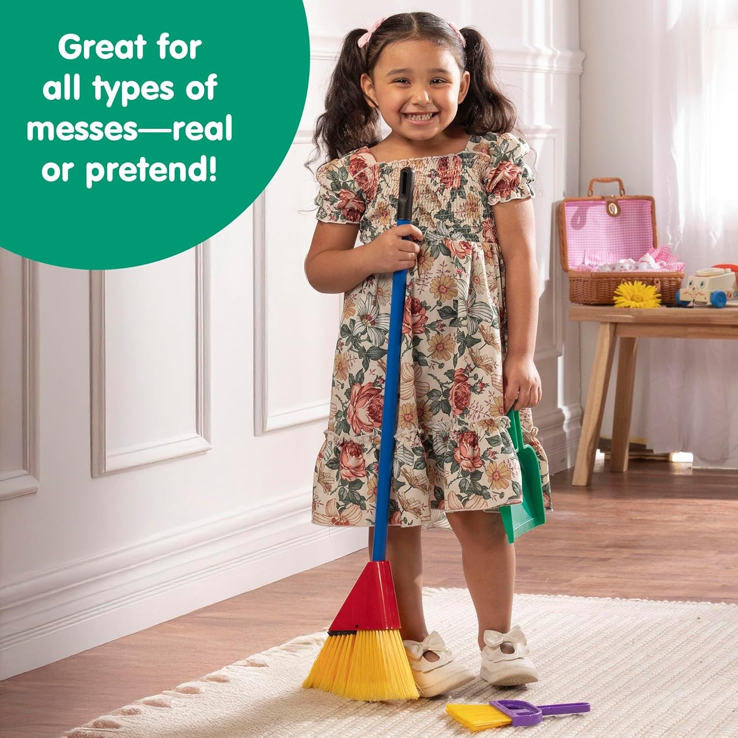 Schylling Children's Broom Set - Kids Pretend Play Cleaning Kit - Includes Broom, Dustpan, And Brush - Ages 3 And Up - Image 7