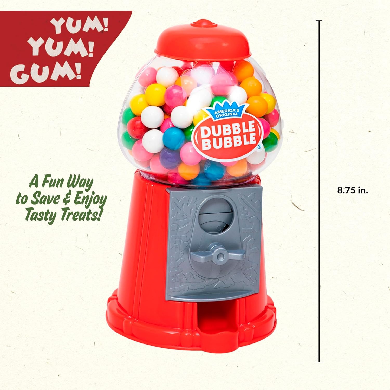 Schylling Brand Classic Retro Gumball Coin Bank - 8.5" Tall - Includes 45 Dubble Bubble Gumballs - Ages 3+ - Image 3