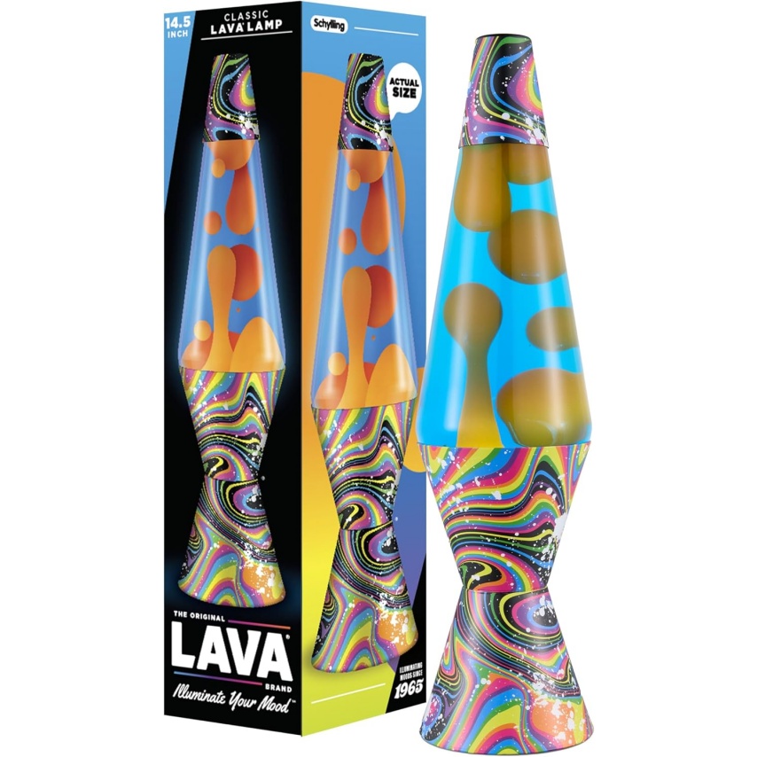 Lava The Original Lamp - 14.5" Splattered Distortion – Classic Liquid Motion Lamp - Orange Wax And Blue Liquid - Item #2427