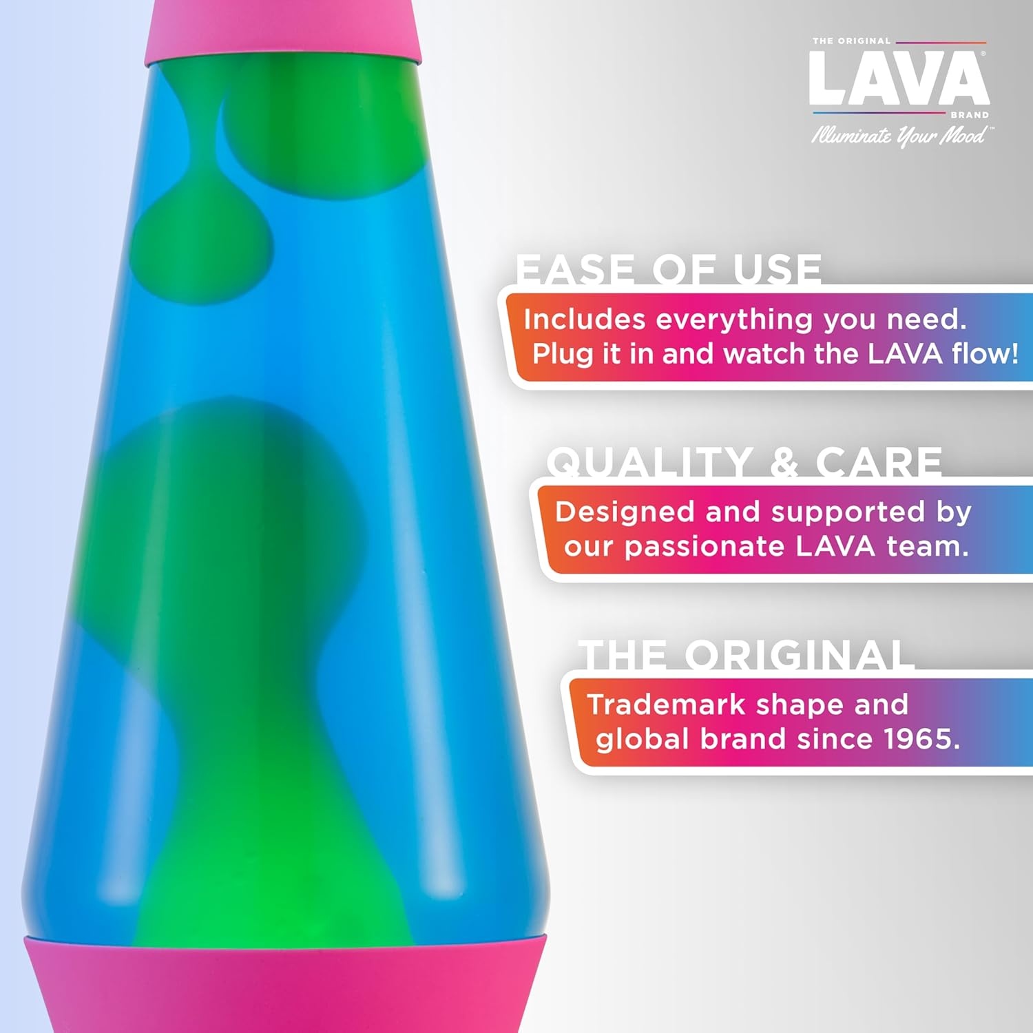 Lava The Original Lamp - 14.5" Neon Pink - Classic Liquid Motion Lamp - Green/Yellow And Blue Liquid - Item #2383 - Image 2