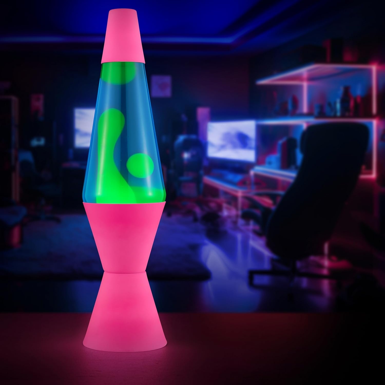 Lava The Original Lamp - 14.5" Neon Pink - Classic Liquid Motion Lamp - Green/Yellow And Blue Liquid - Item #2383 - Image 4