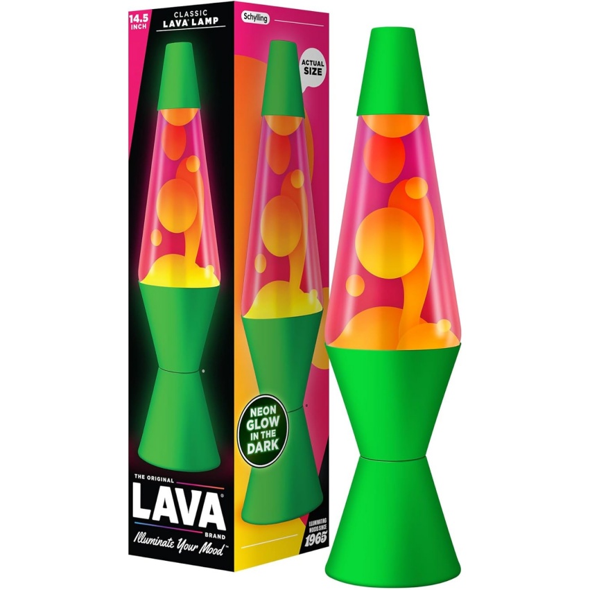 Lava The Original Lamp - 14.5" Neon Green - Classic Liquid Motion Lamp - Orange And Pink Liquid - Item #2096