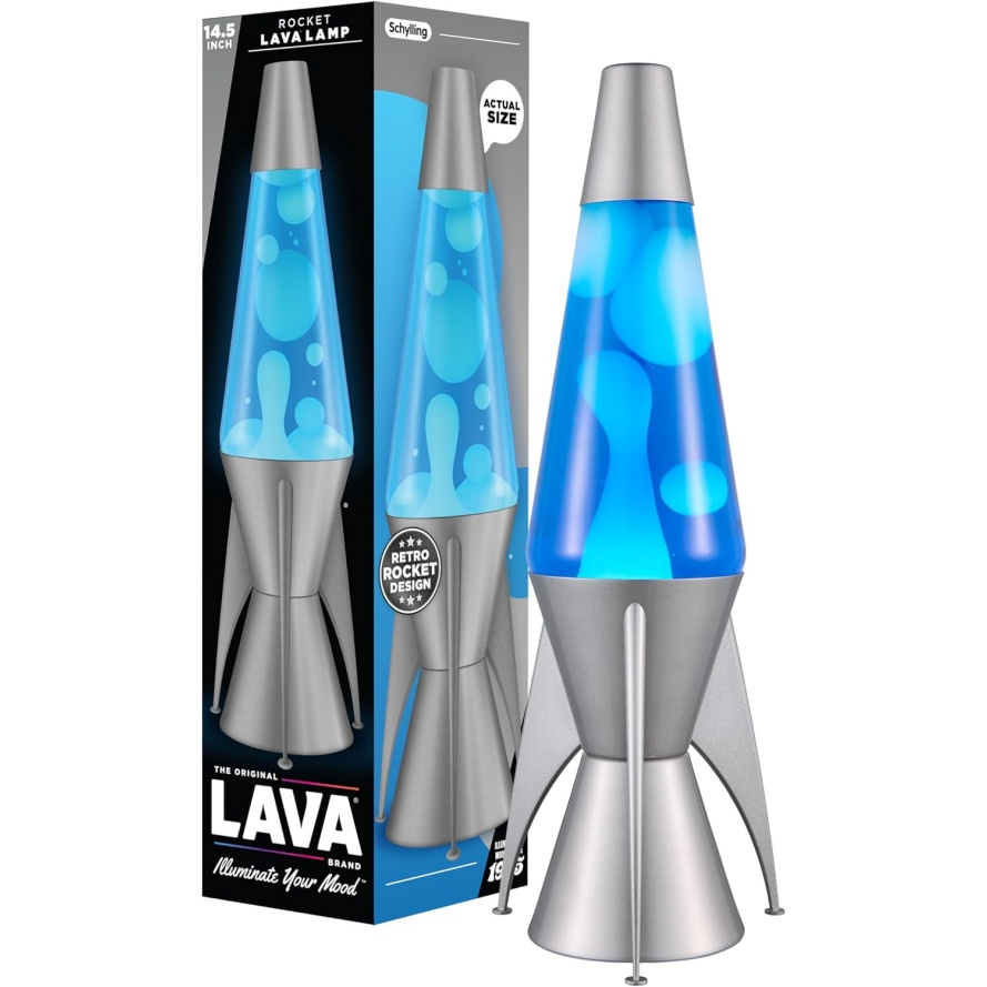 Lava The Original Lamp - 14.5" Gray Stratosphere – Retro Rocket Liquid Motion Lamp - White And Blue Liquid - Item #2390