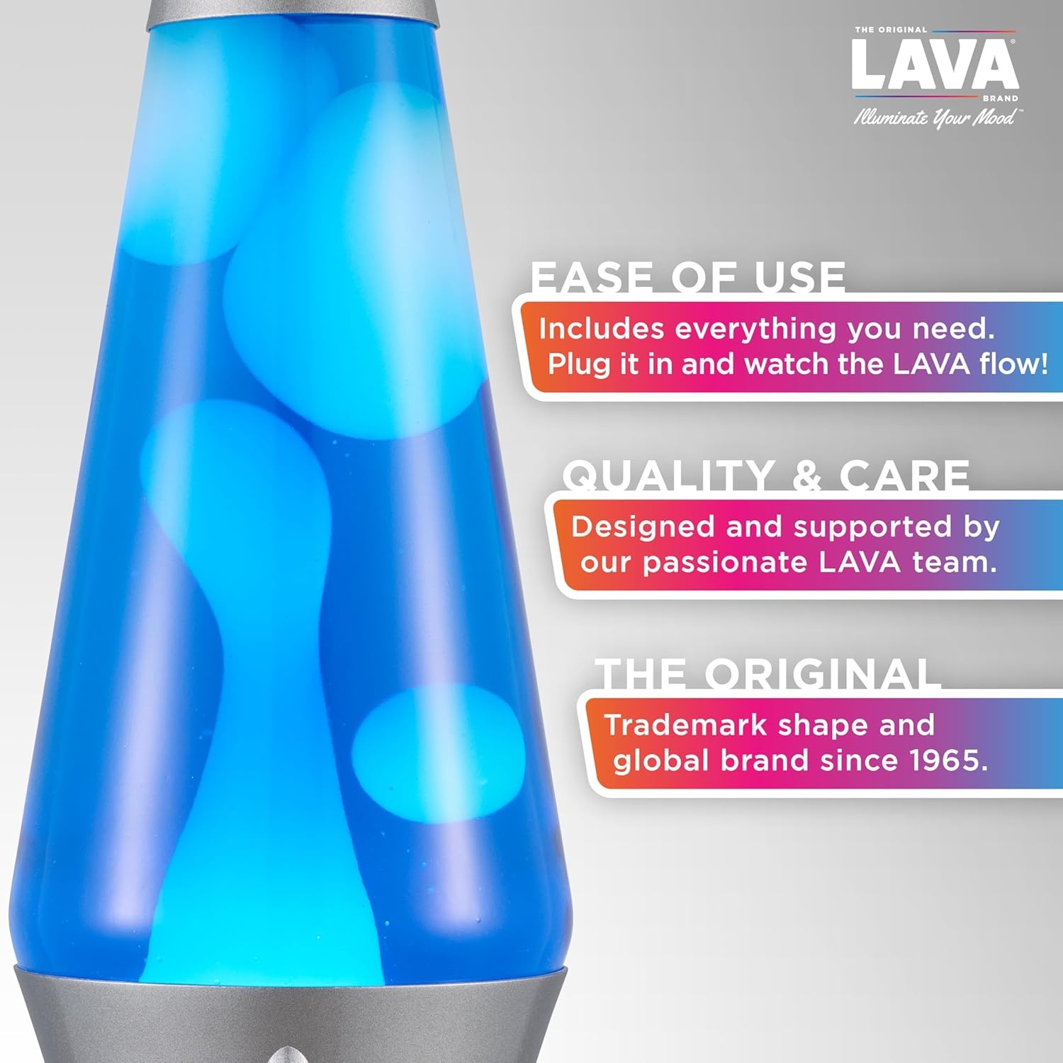Lava The Original Lamp - 14.5" Gray Stratosphere – Retro Rocket Liquid Motion Lamp - White And Blue Liquid - Item #2390 - Image 2
