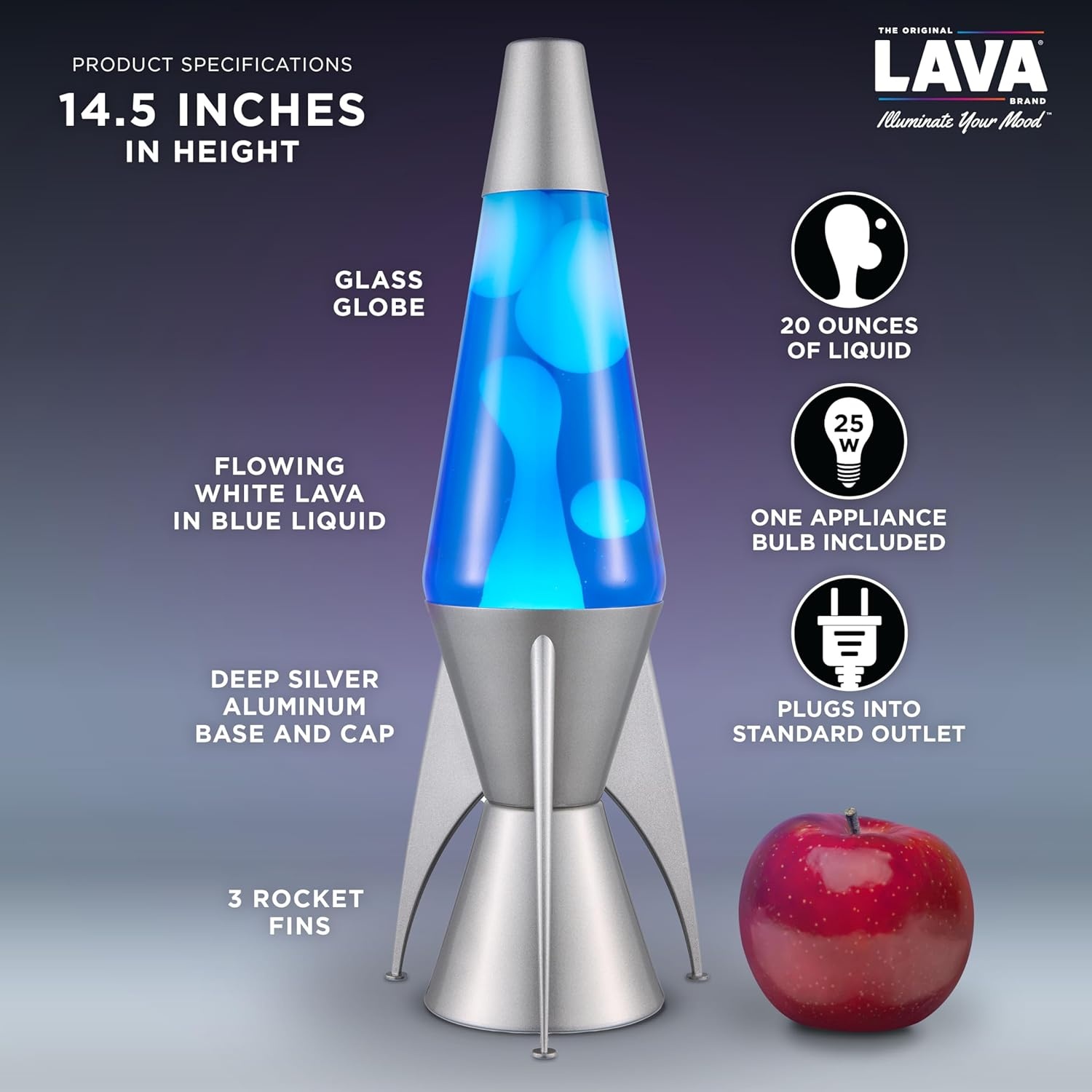 Lava The Original Lamp - 14.5" Gray Stratosphere – Retro Rocket Liquid Motion Lamp - White And Blue Liquid - Item #2390 - Image 3