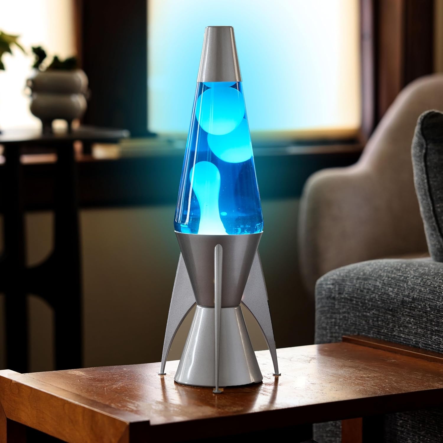 Lava The Original Lamp - 14.5" Gray Stratosphere – Retro Rocket Liquid Motion Lamp - White And Blue Liquid - Item #2390 - Image 4